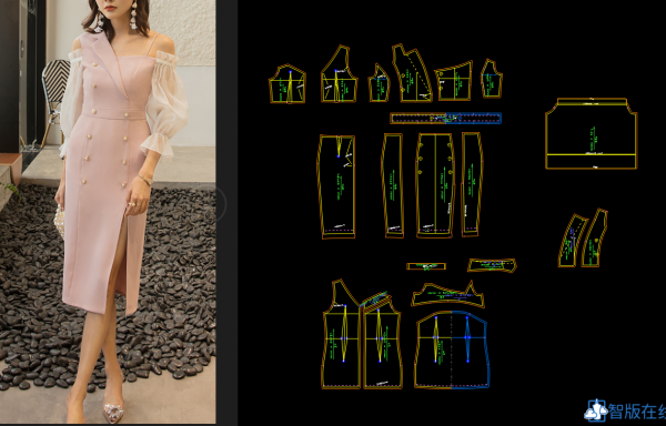 139-西装不对称蕾丝袖礼服