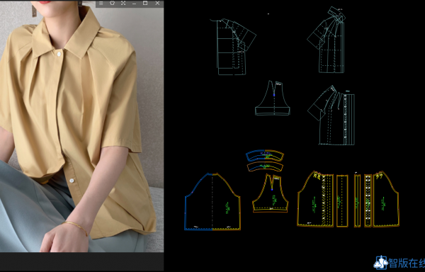 126-方领大宽松插肩袖衬衫+褶转领变化