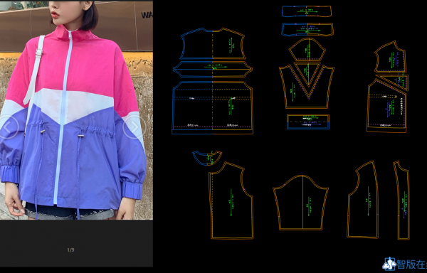 073-宽松落肩拼接撞色短外套