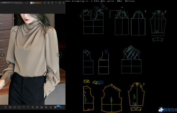 143-窄肩泡泡袖+连身立领+胸部褶变化