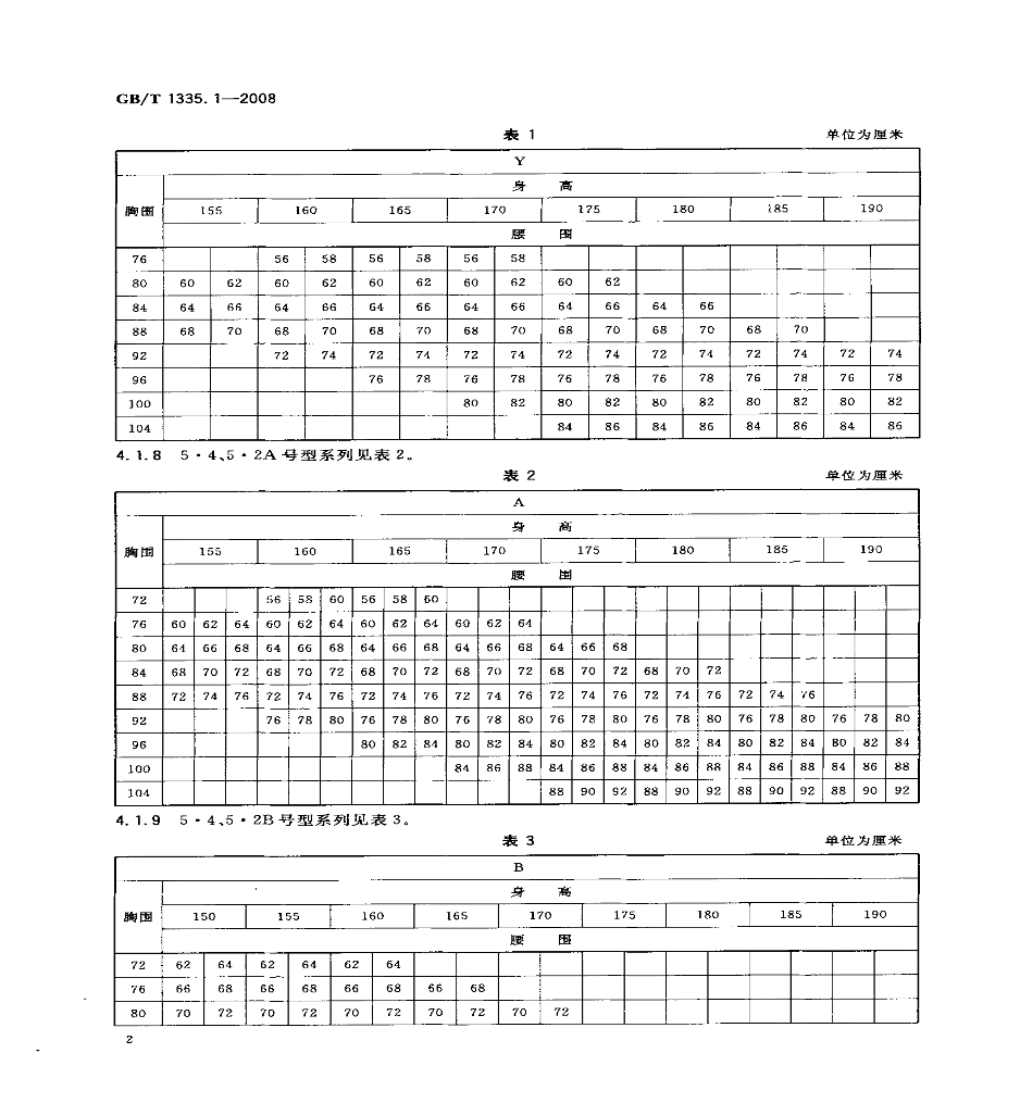 【国家标准】 GBT1335.1-2008 服装号型 男子  参考尺寸类！仅...