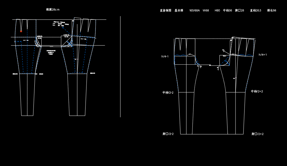 裤子03三角省-宽合体裤原型直接制图